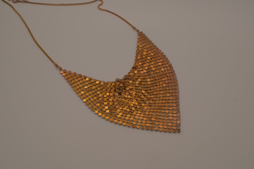 Vintage gold-toned metal mesh bib necklace