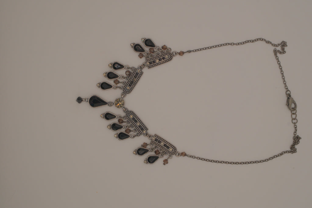 Antique silver black enamel necklace