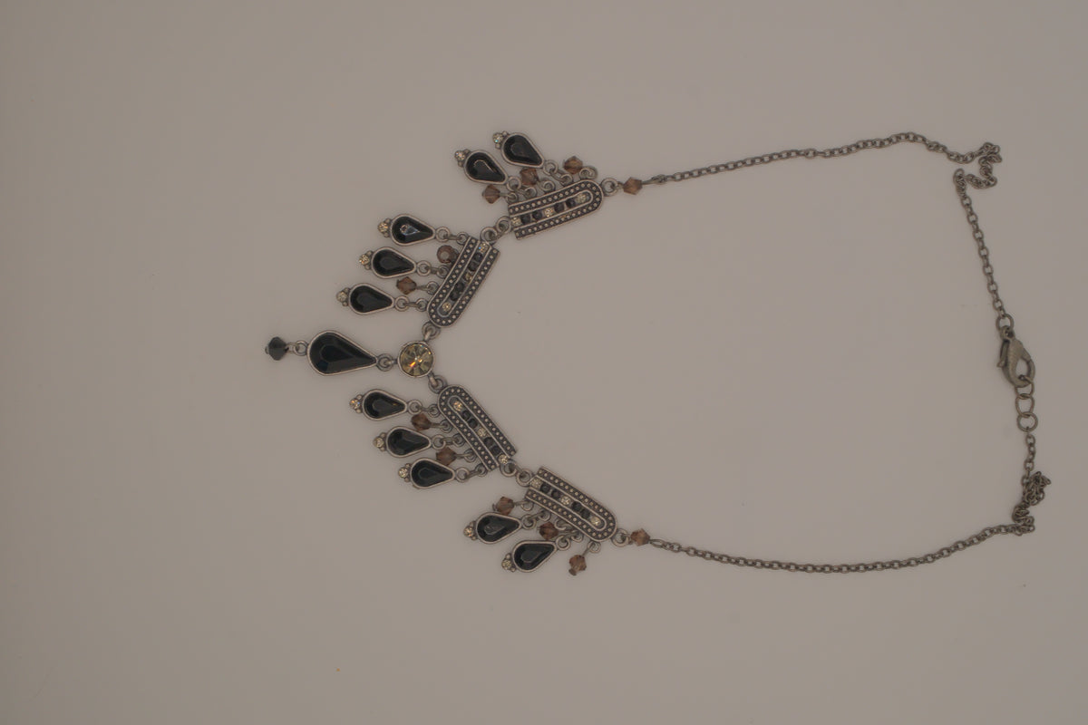 Antique silver black enamel necklace
