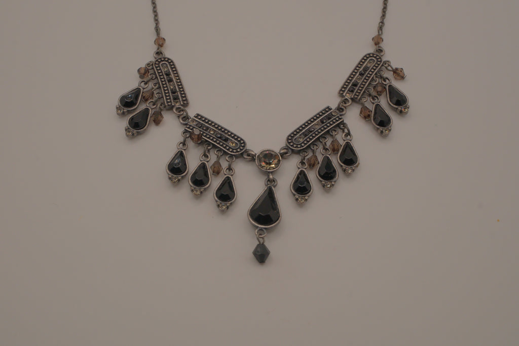 Antique silver black enamel necklace