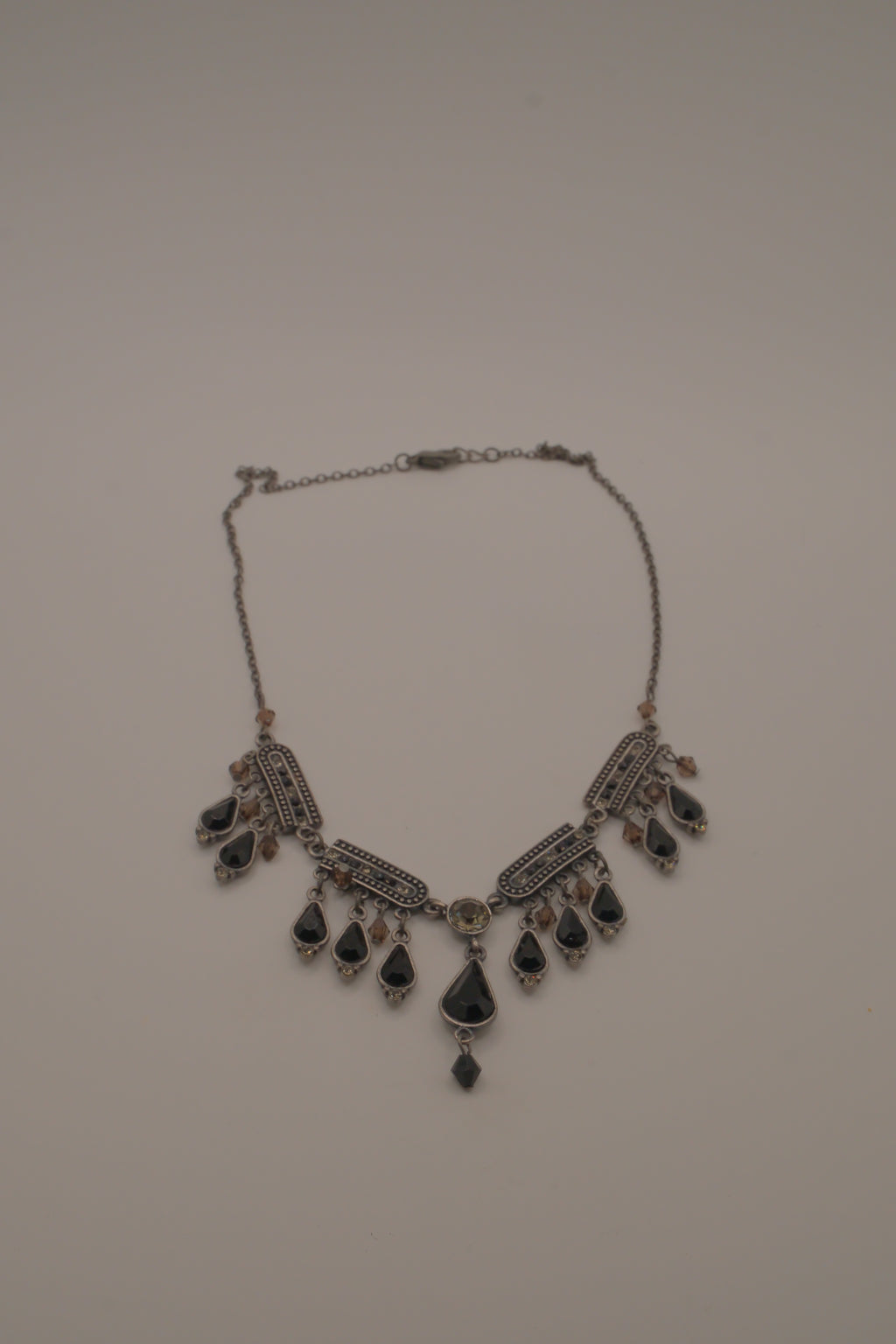 Antique silver black enamel necklace