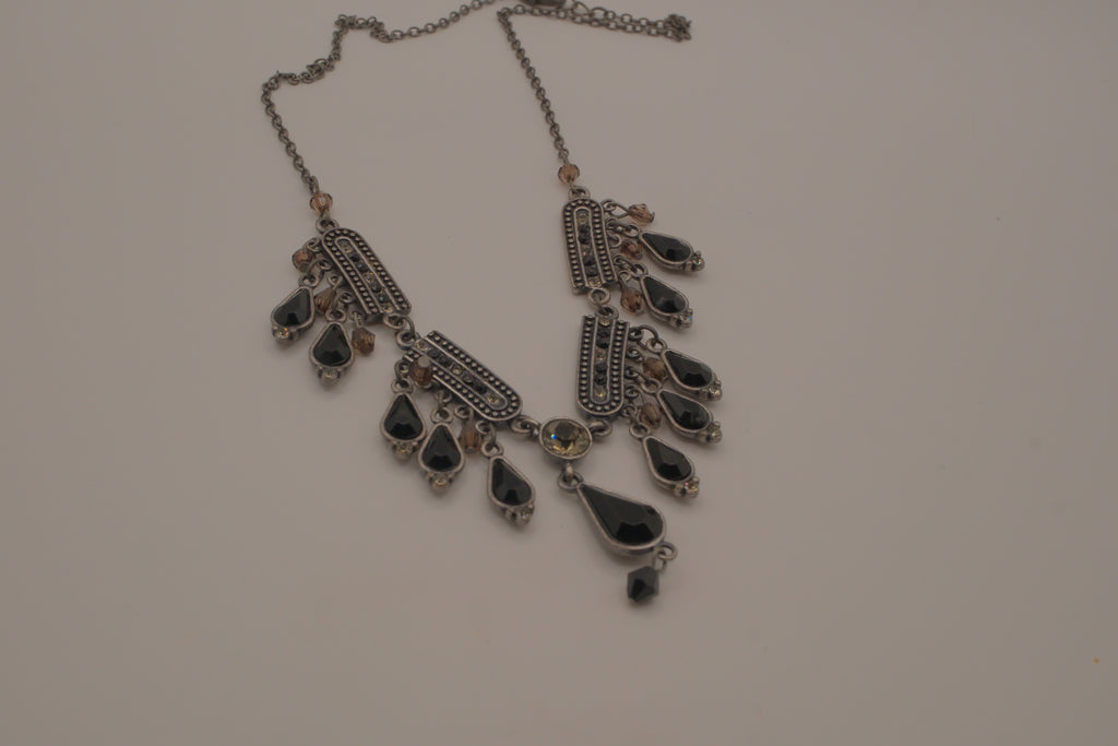 Antique silver black enamel necklace