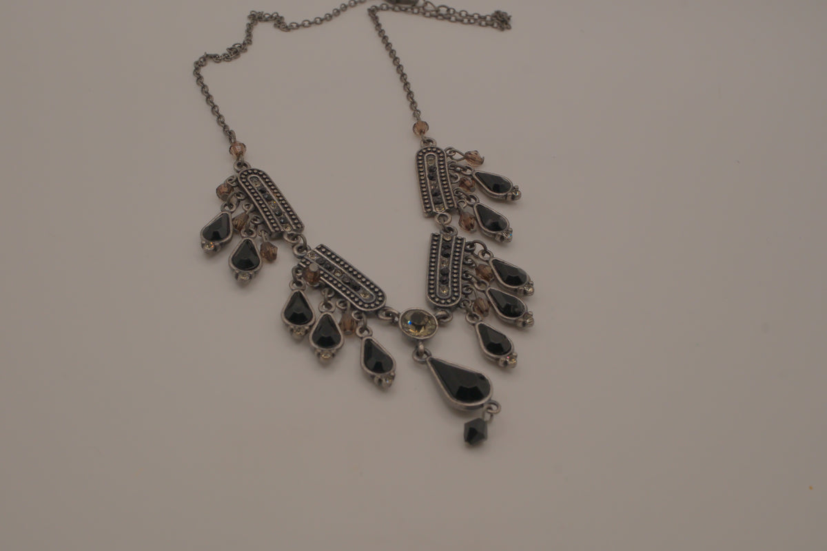 Antique silver black enamel necklace