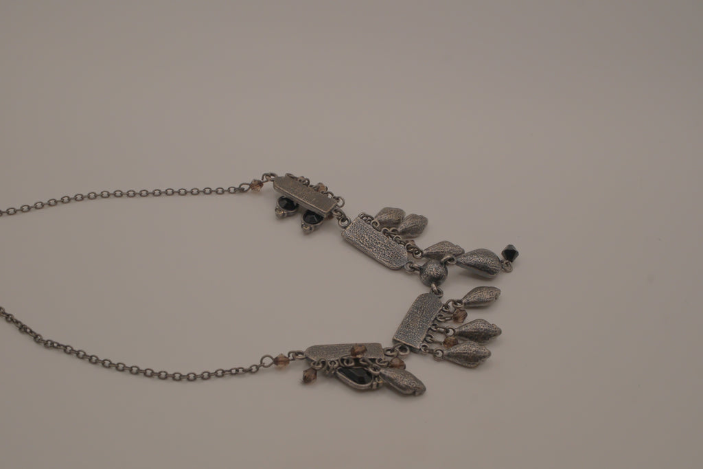 Antique silver black enamel necklace