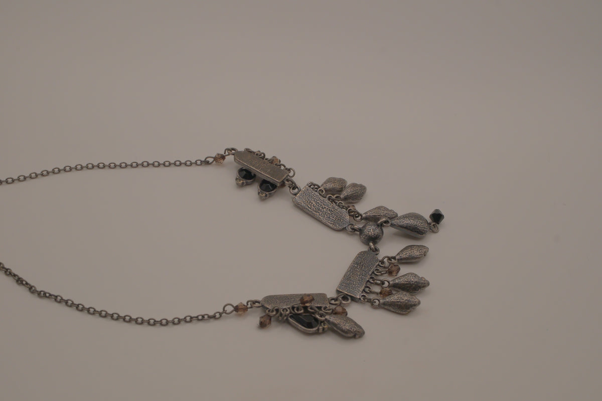 Antique silver black enamel necklace