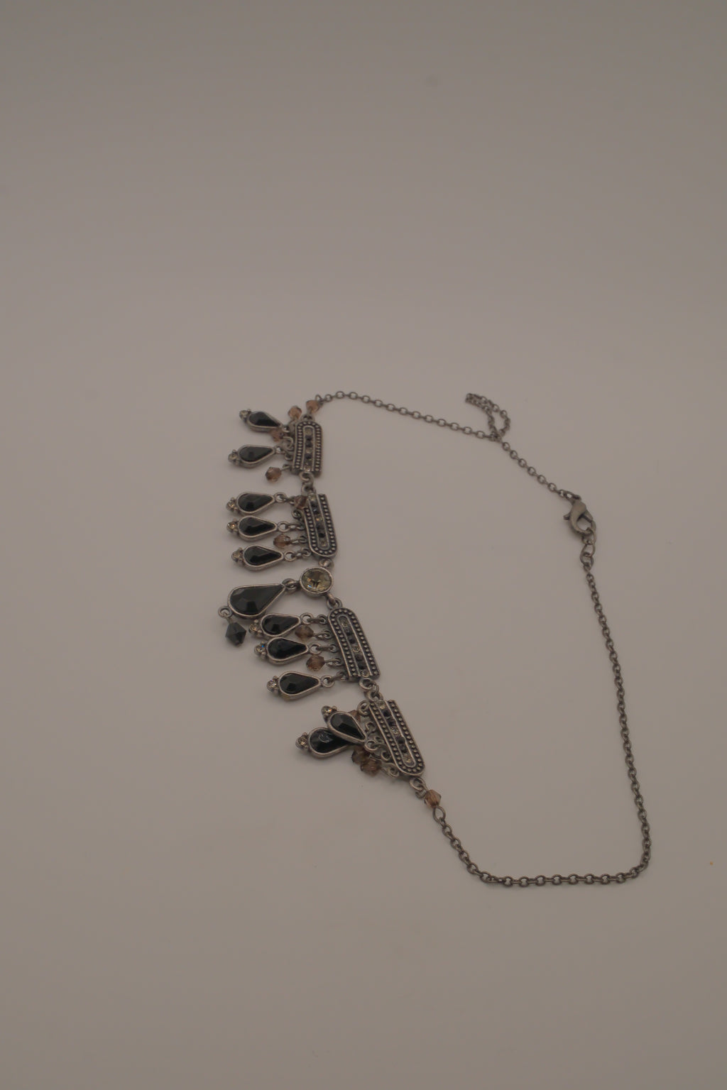 Antique silver black enamel necklace