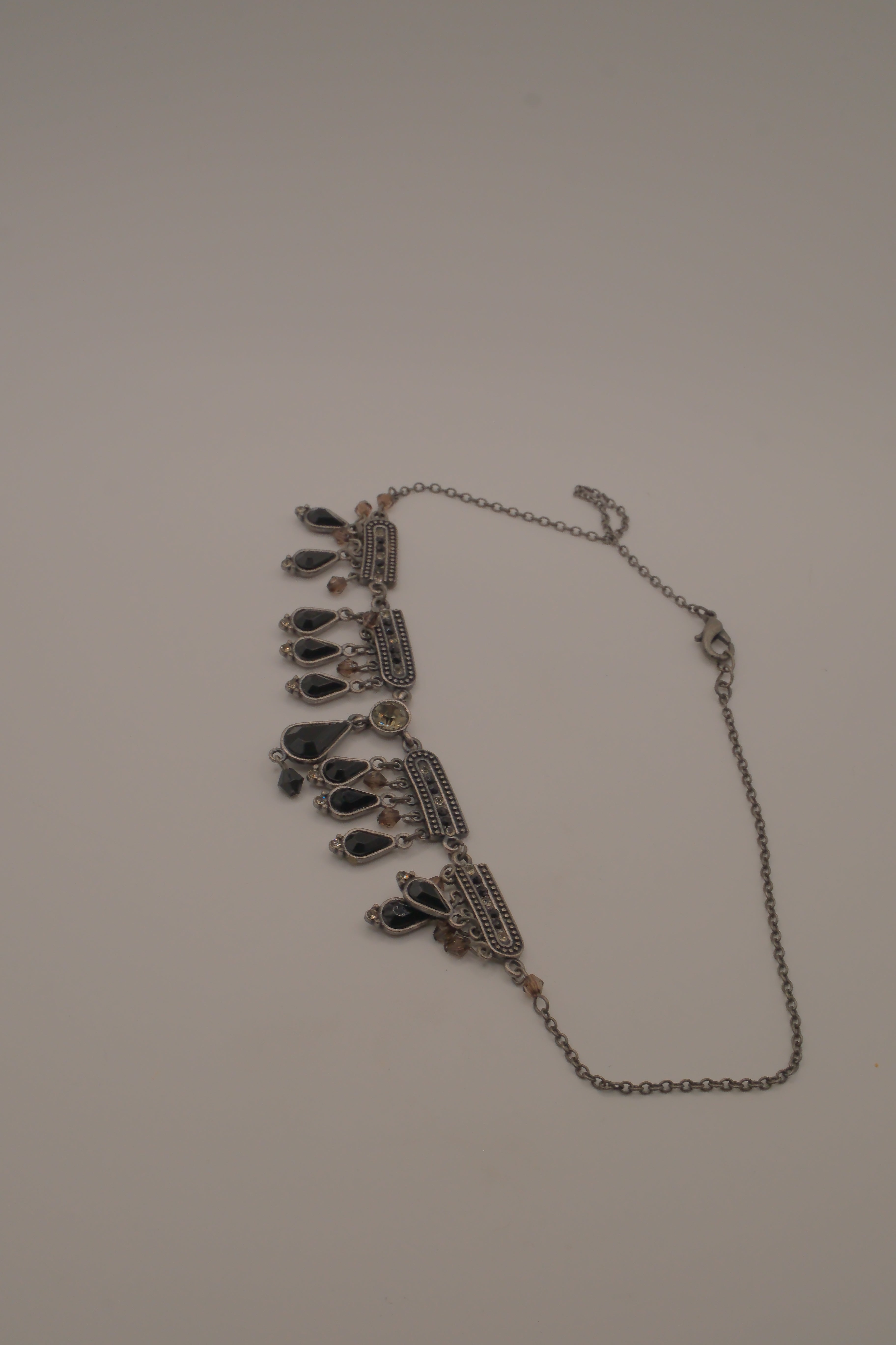 Antique silver black enamel necklace