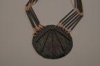 Vintage modernist brass and leather statement bib necklace
