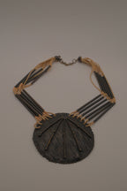 Vintage modernist brass and leather statement bib necklace