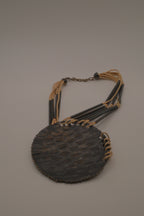 Vintage modernist brass and leather statement bib necklace