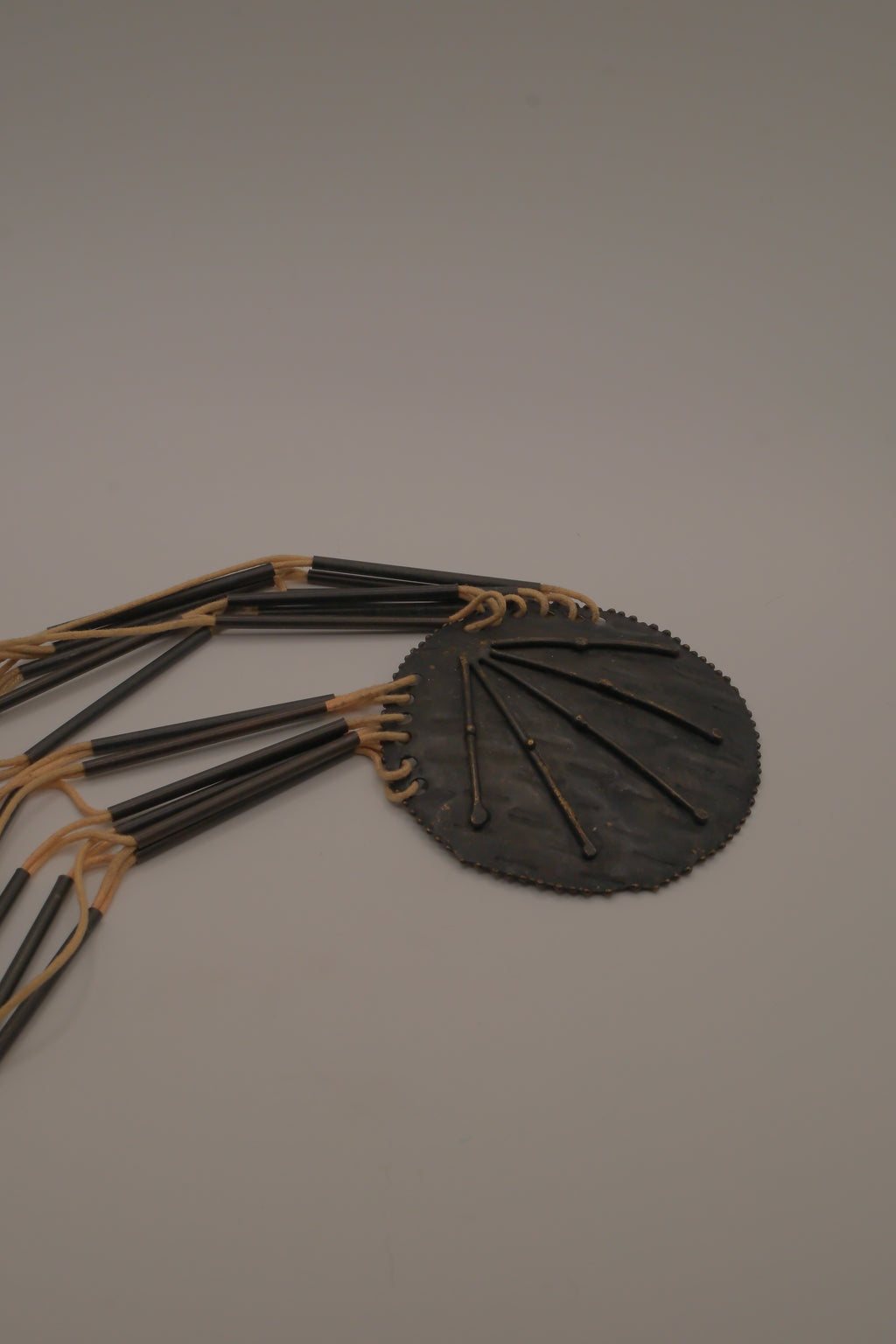 Vintage modernist brass and leather statement bib necklace