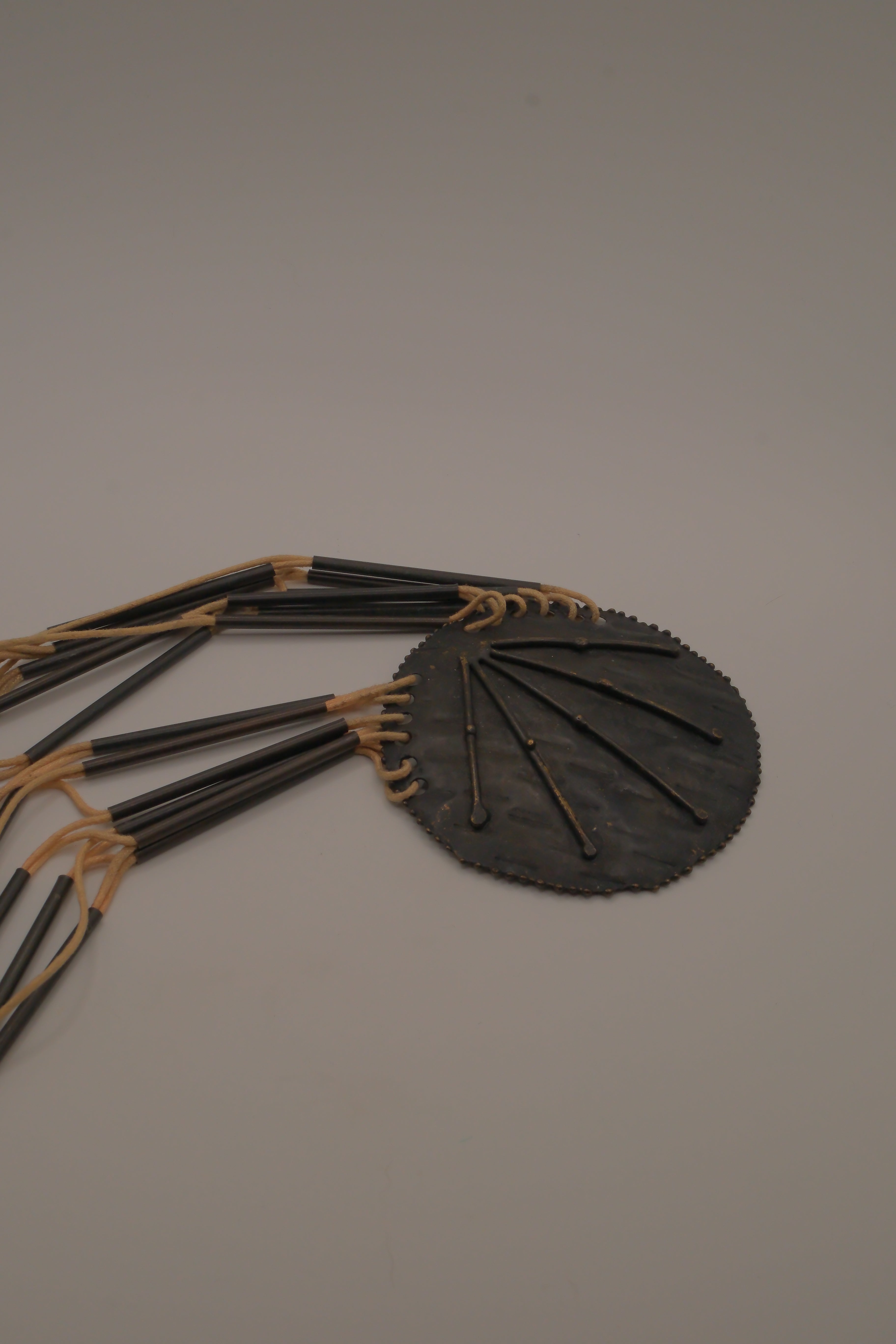 Vintage modernist brass and leather statement bib necklace