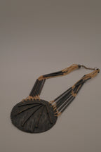 Vintage modernist brass and leather statement bib necklace