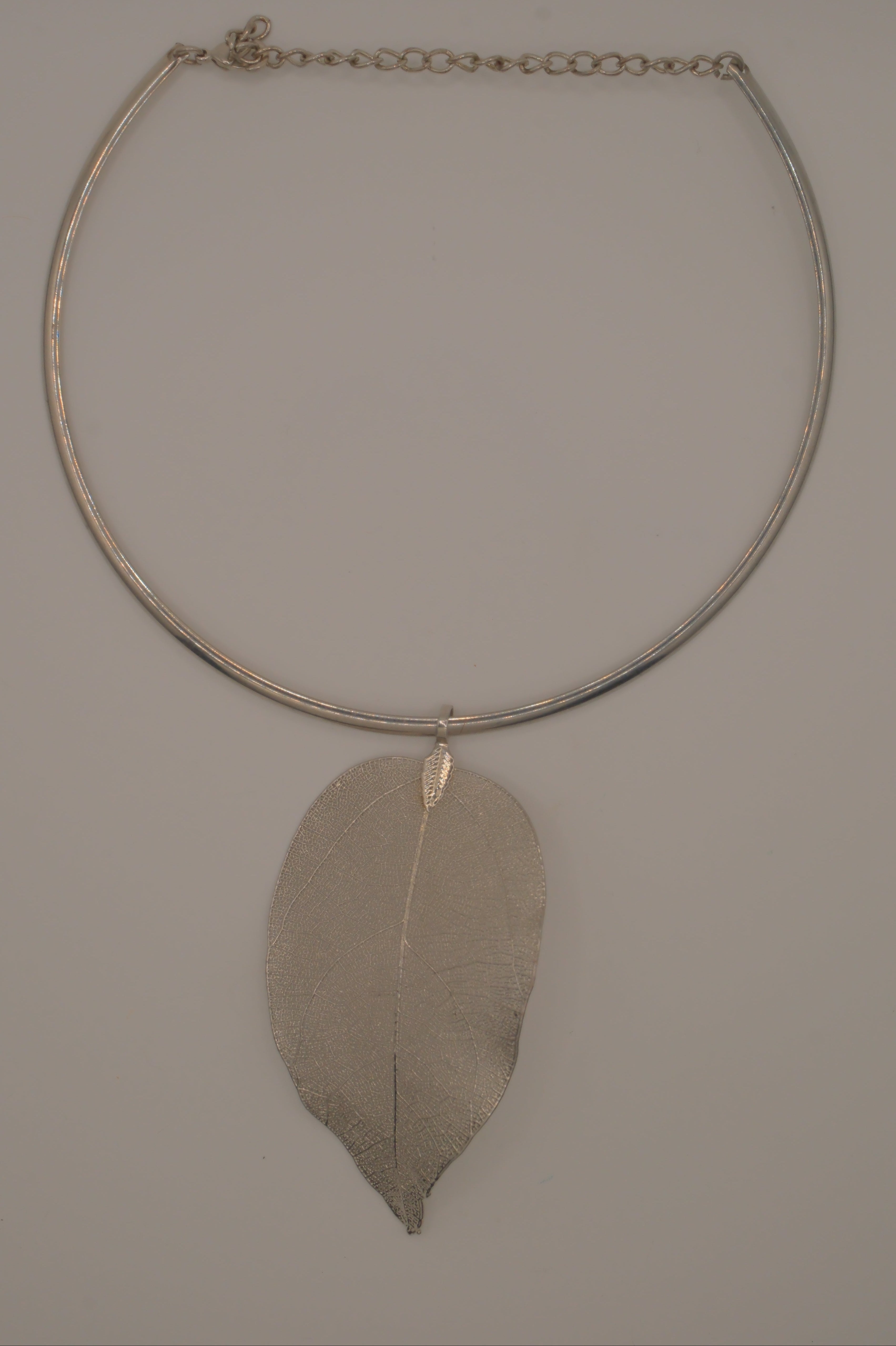 Organic silver leaf torque necklace