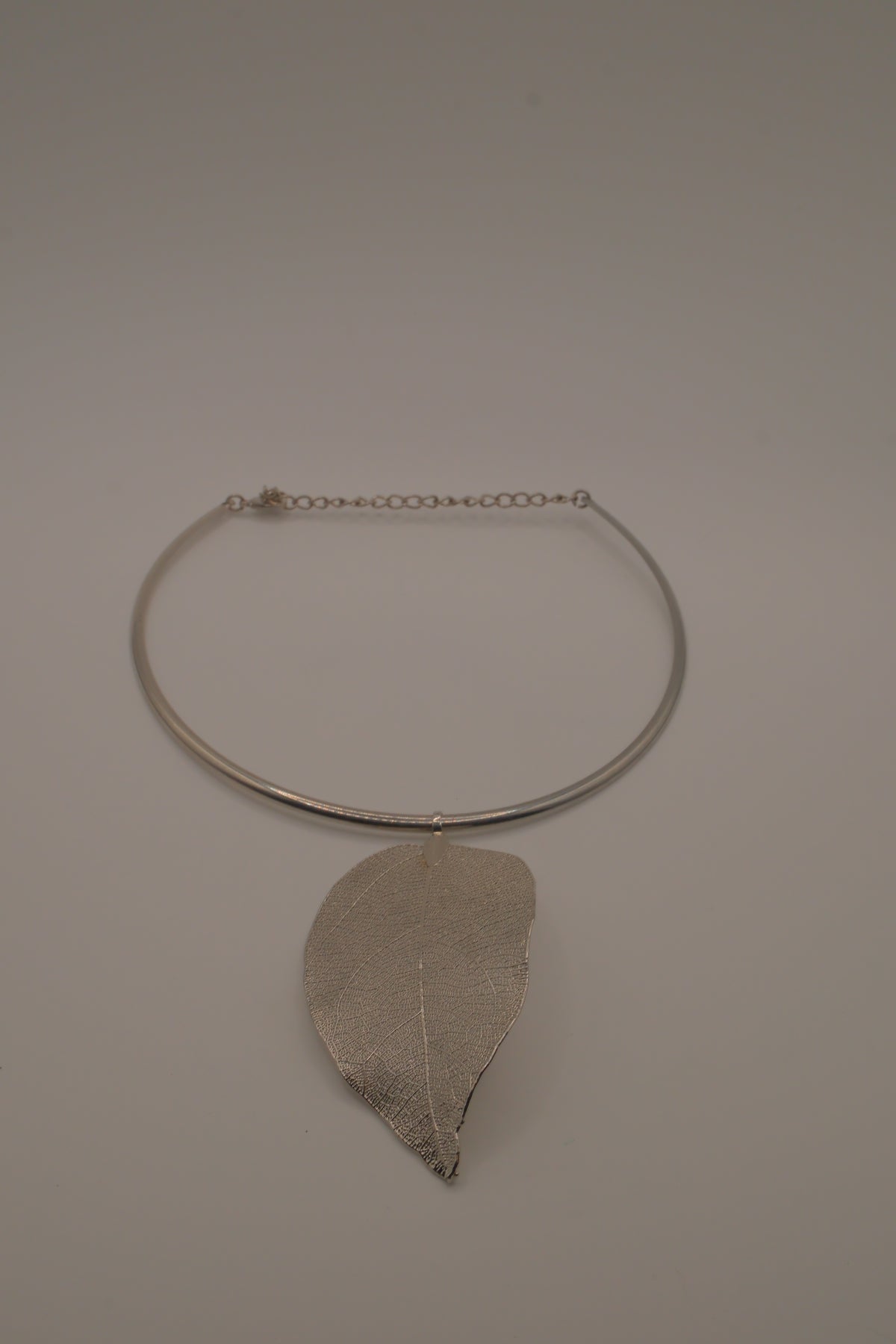 Organic silver leaf torque necklace
