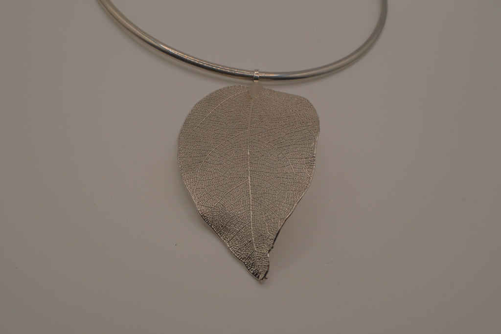 Organic silver leaf torque necklace