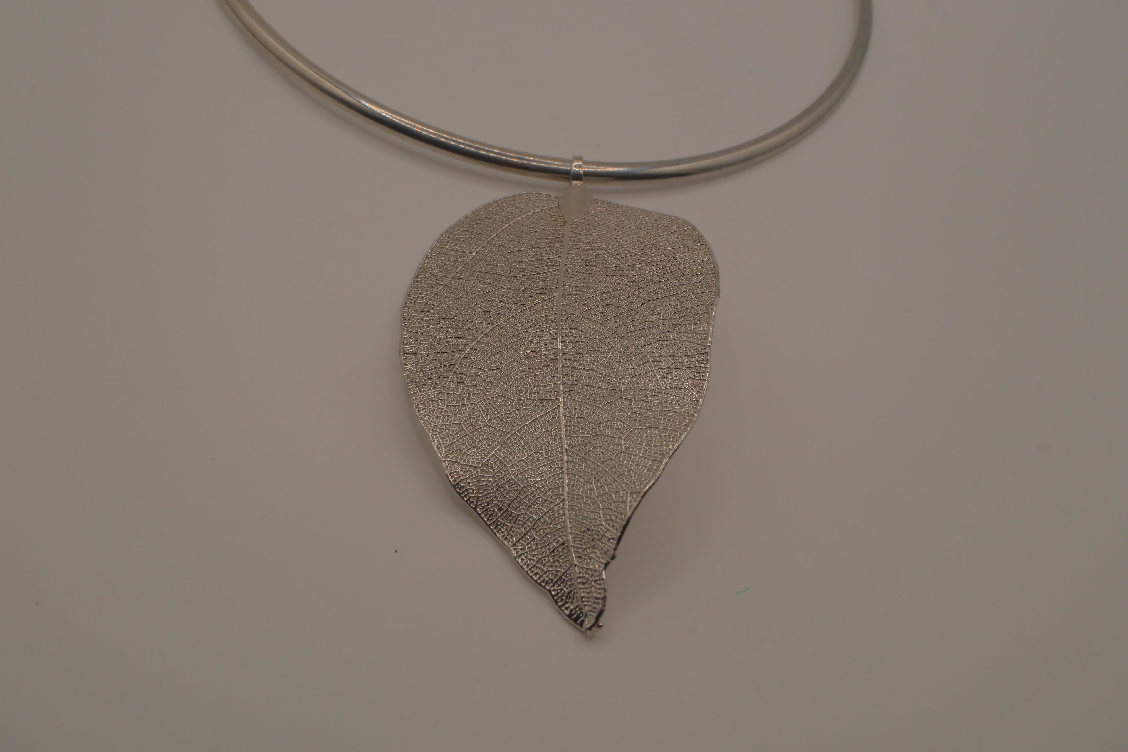 Organic silver leaf torque necklace