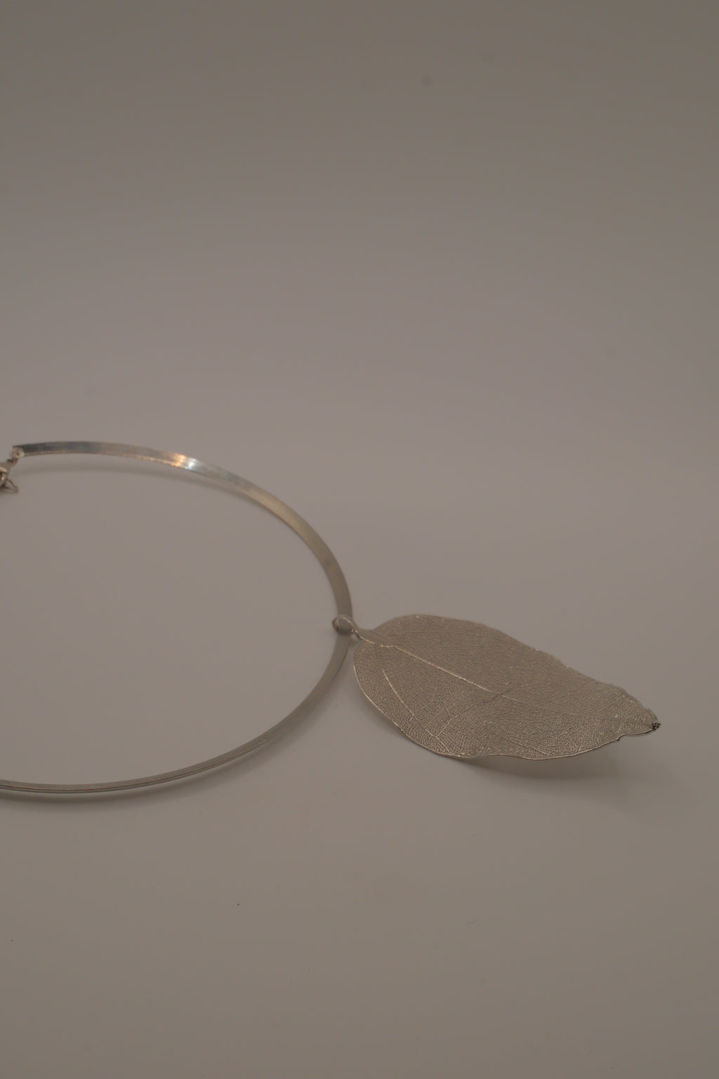 Organic silver leaf torque necklace