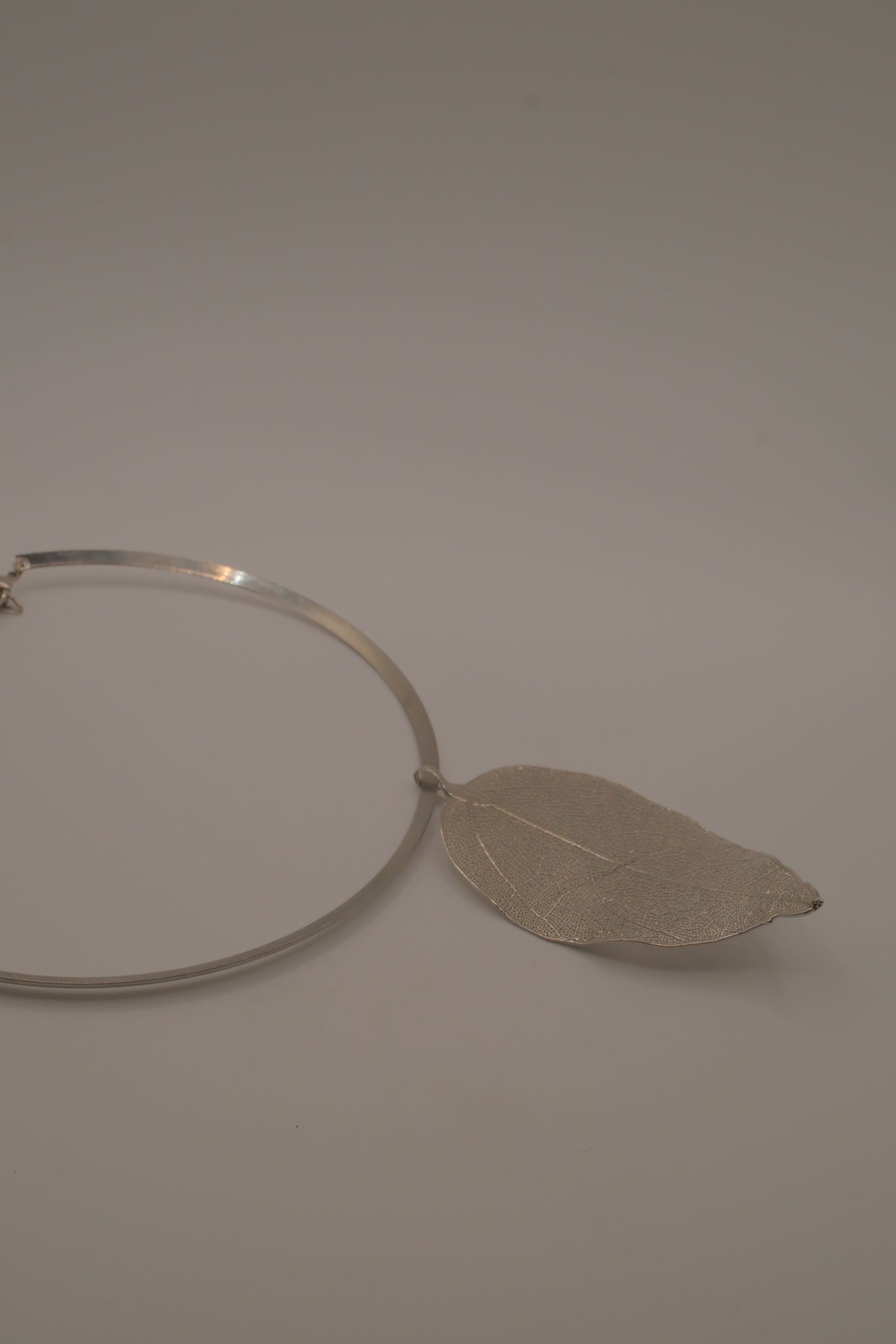 Organic silver leaf torque necklace
