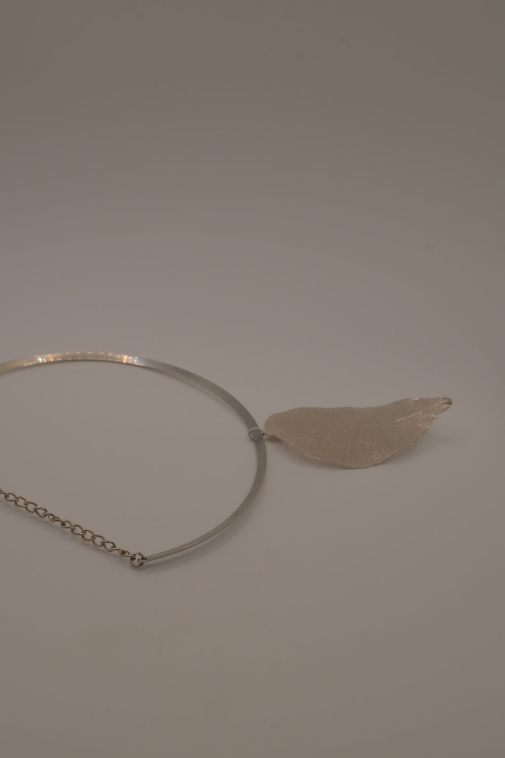 Organic silver leaf torque necklace