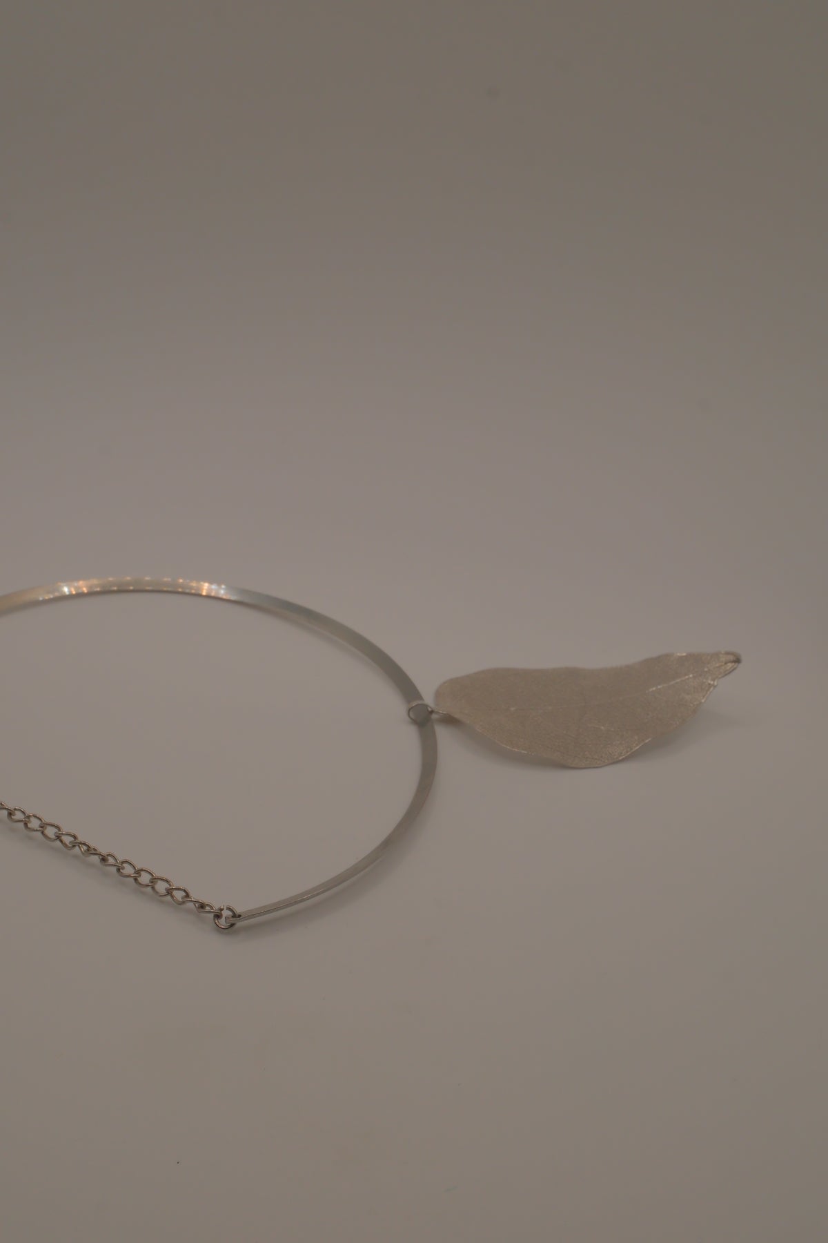 Organic silver leaf torque necklace