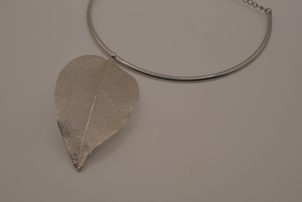 Organic silver leaf torque necklace
