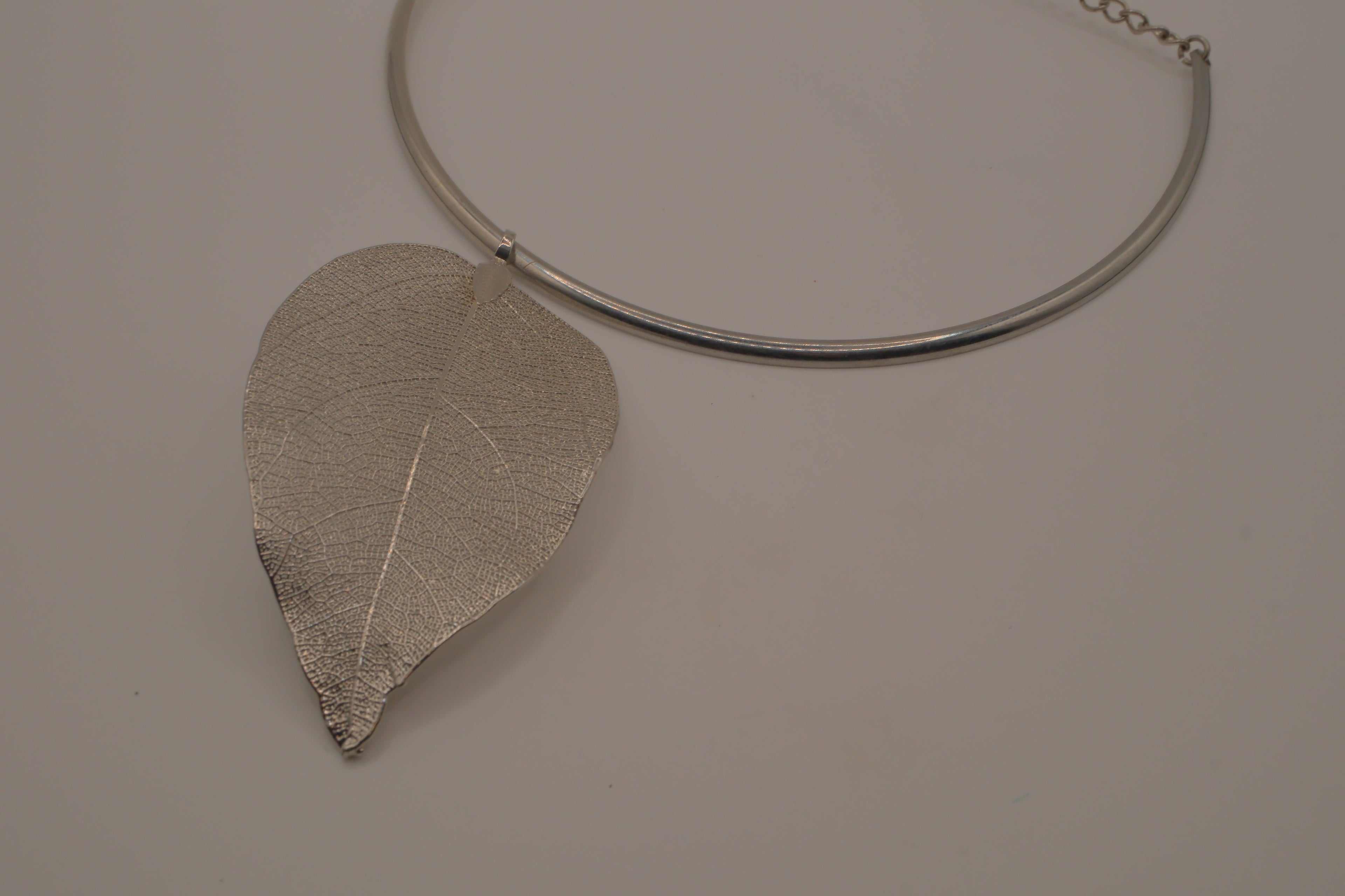 Organic silver leaf torque necklace