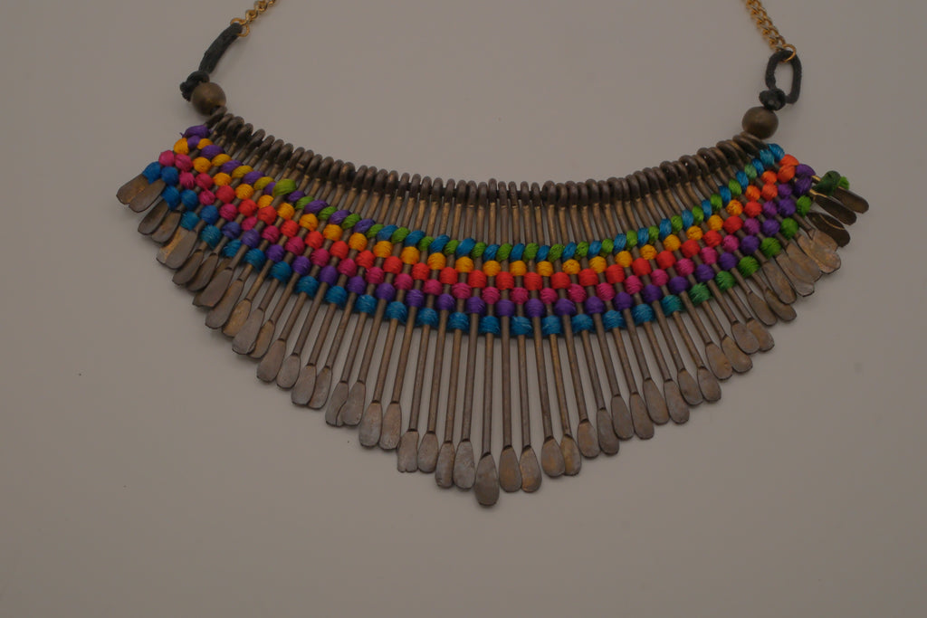 Boho brass spike statement necklace