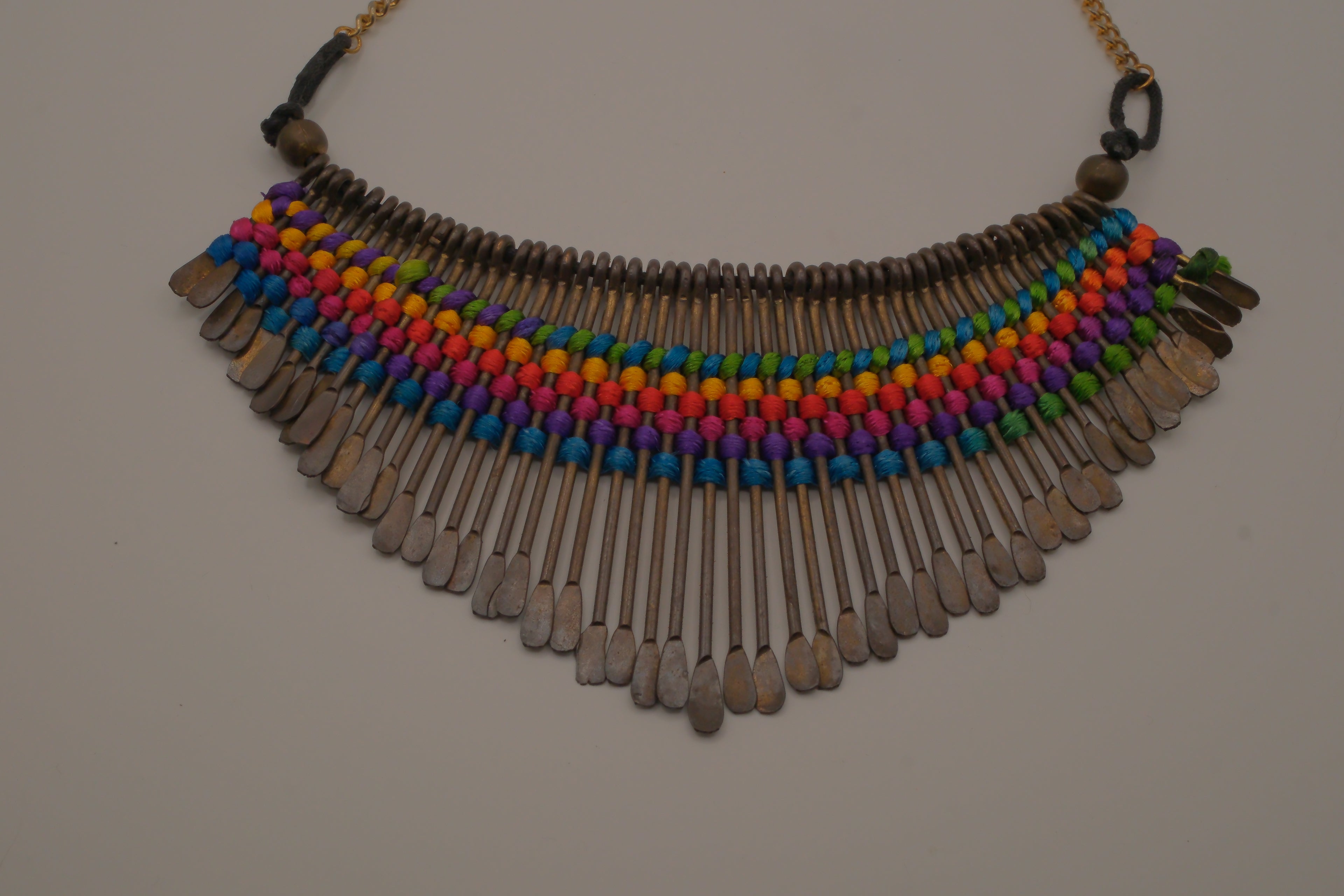 Boho brass spike statement necklace