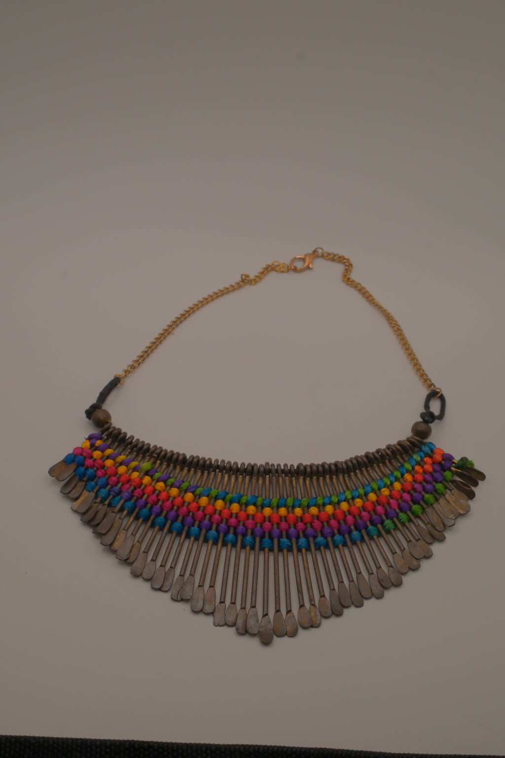 Boho brass spike statement necklace