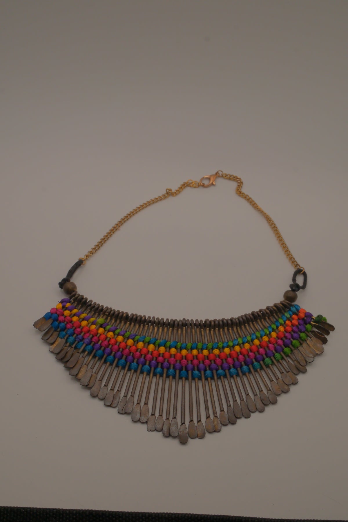 Boho brass spike statement necklace