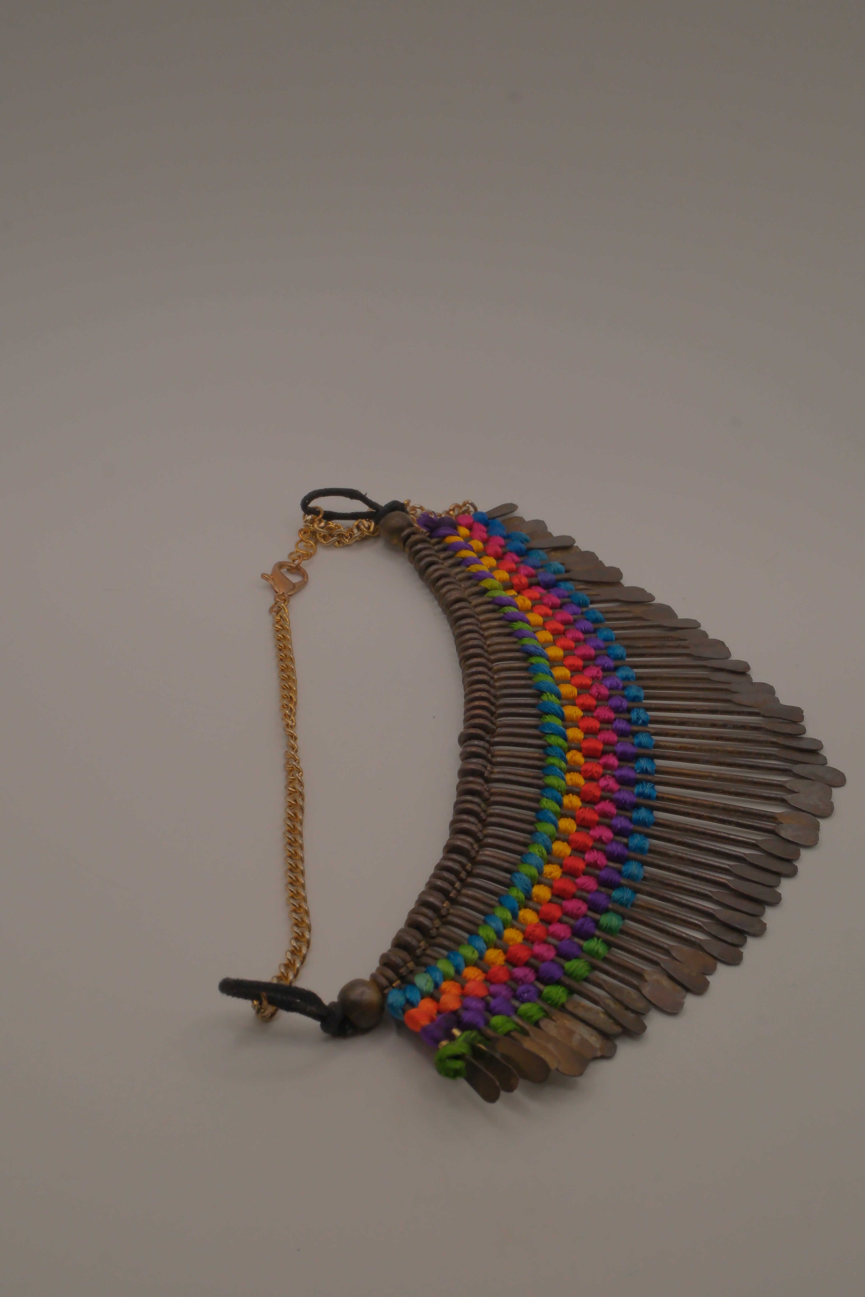 Boho brass spike statement necklace