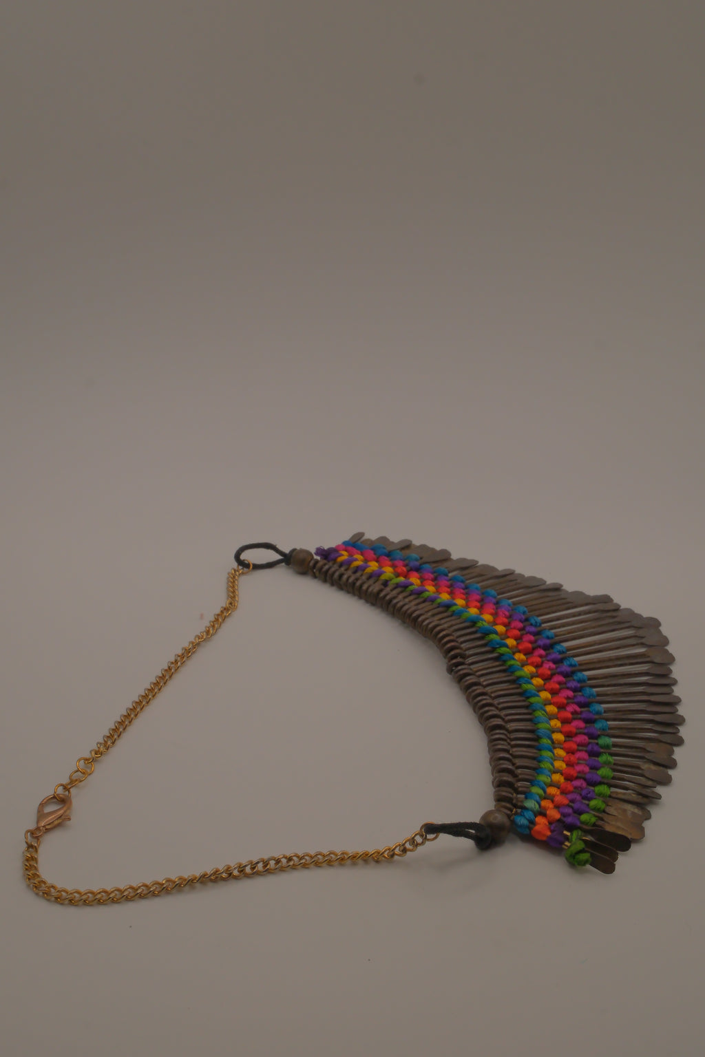 Boho brass spike statement necklace