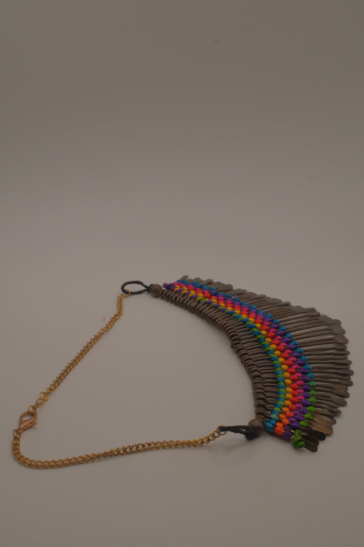Boho brass spike statement necklace