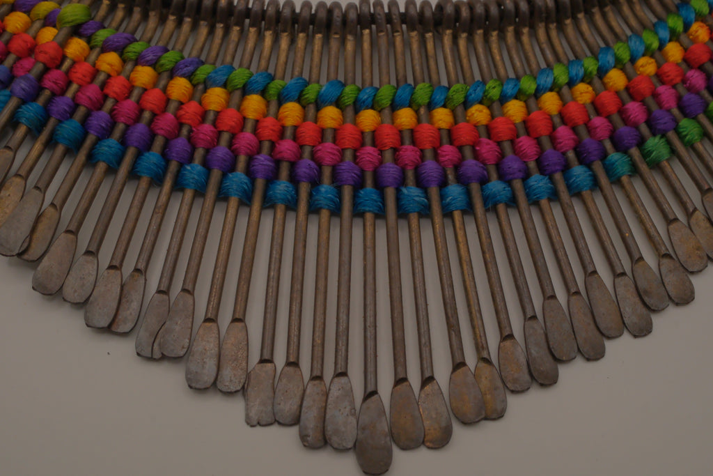 Boho brass spike statement necklace