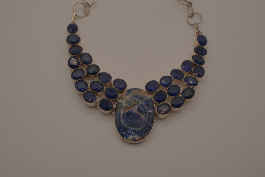 Sterling silver sodalite statement necklace