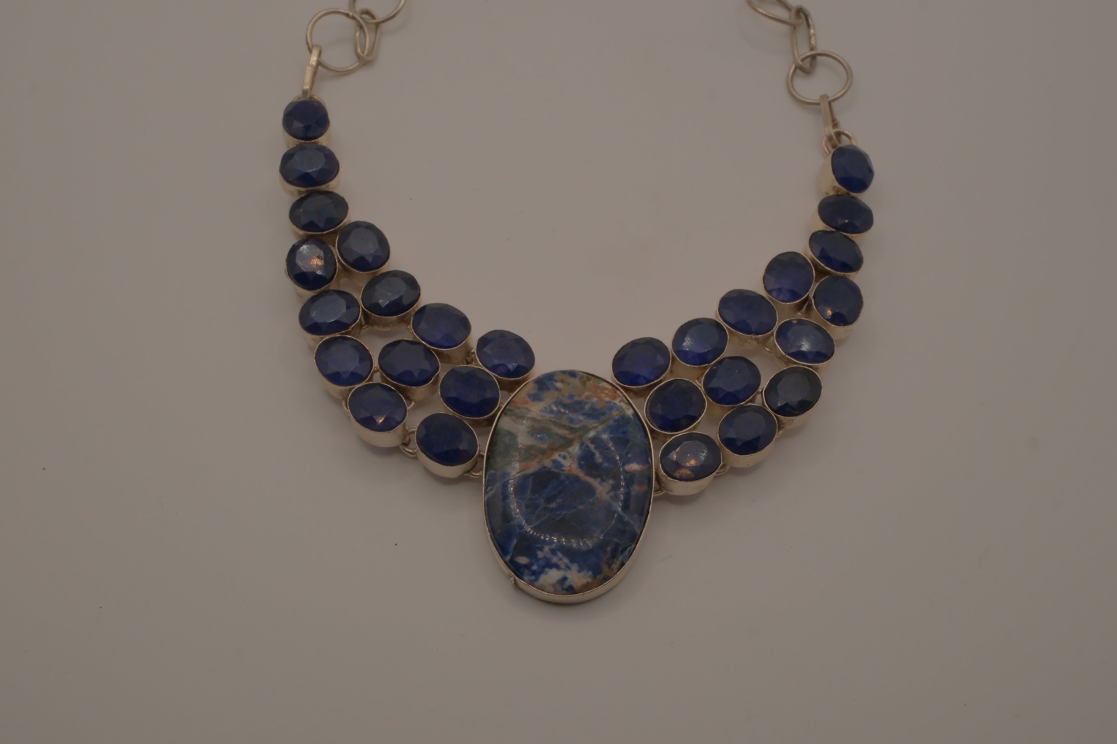 Sterling silver sodalite statement necklace