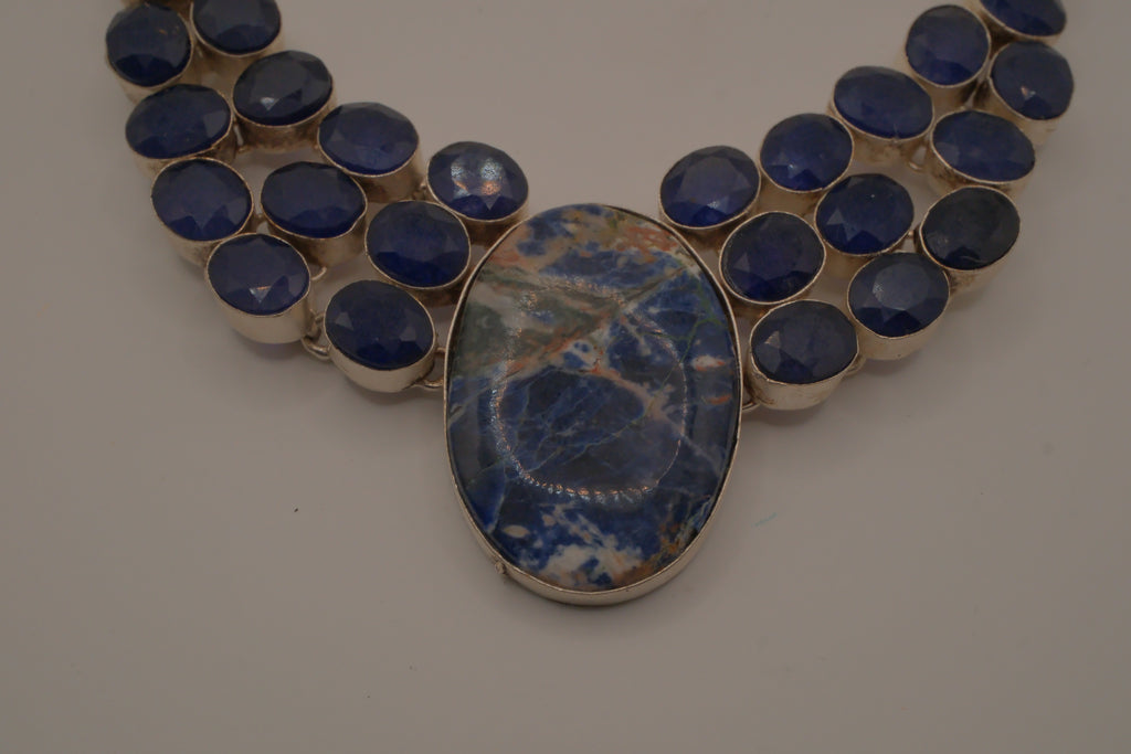 Sterling silver sodalite statement necklace
