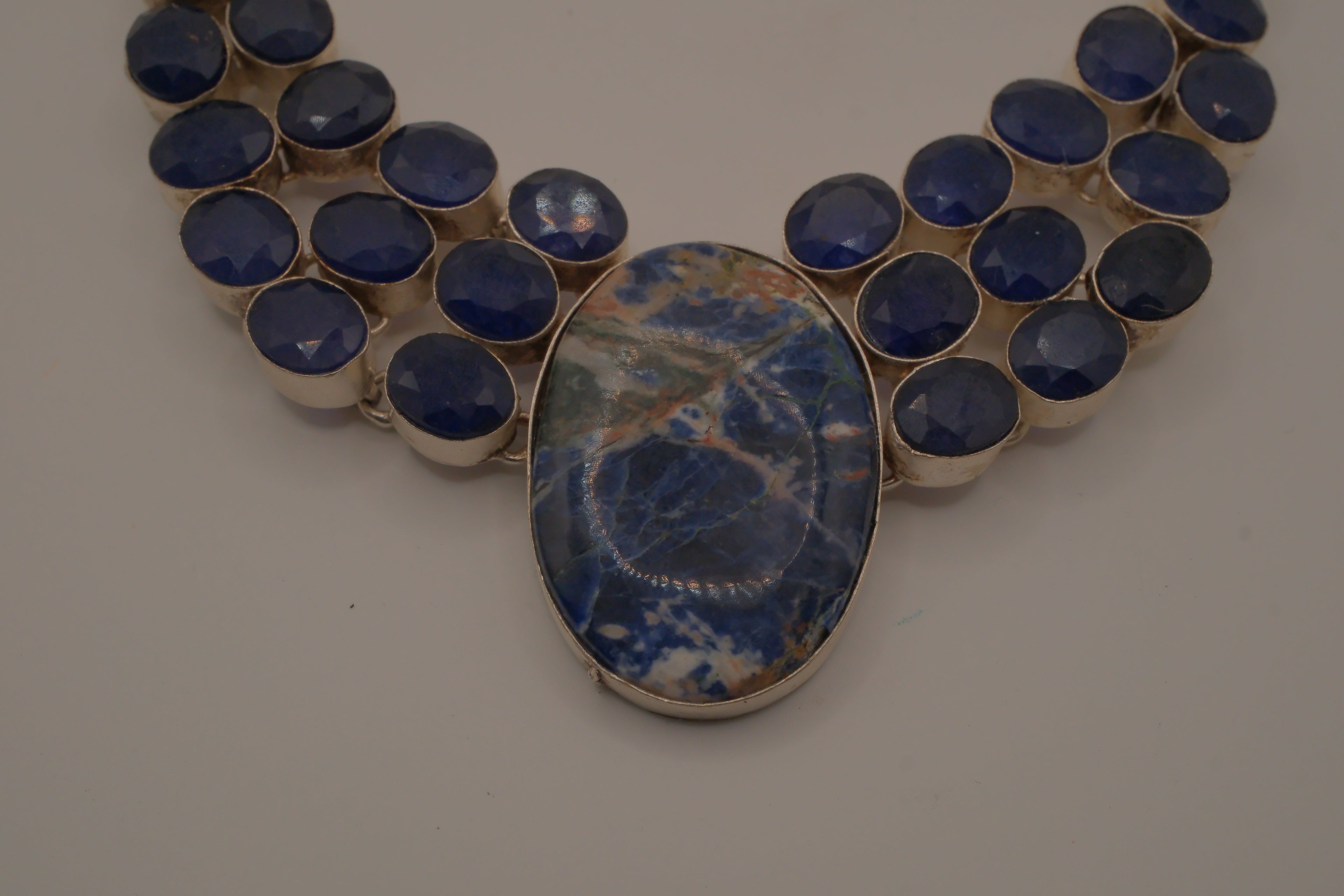 Sterling silver sodalite statement necklace