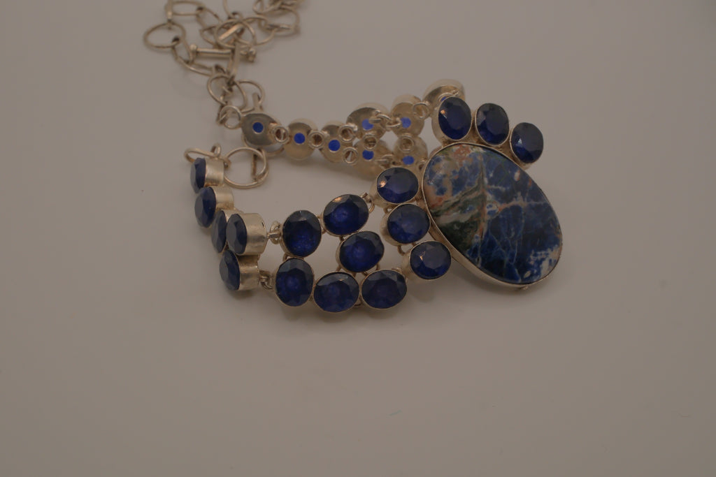 Sterling silver sodalite statement necklace