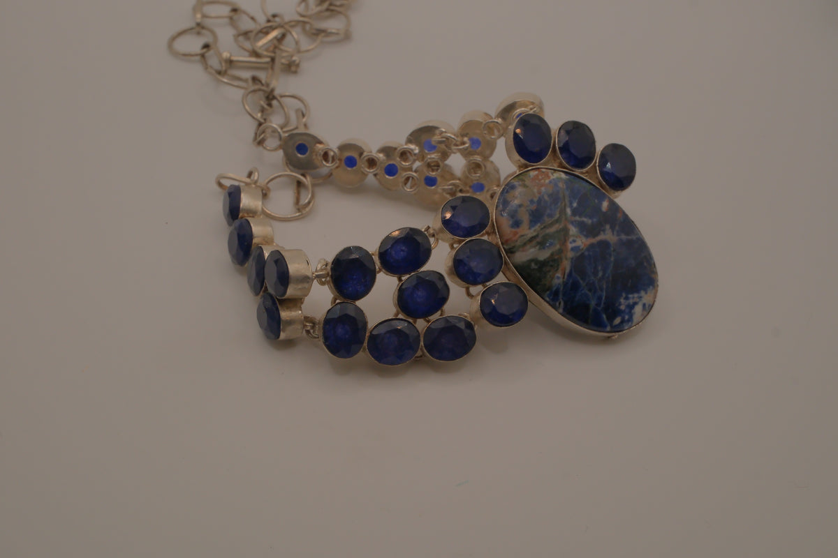 Sterling silver sodalite statement necklace