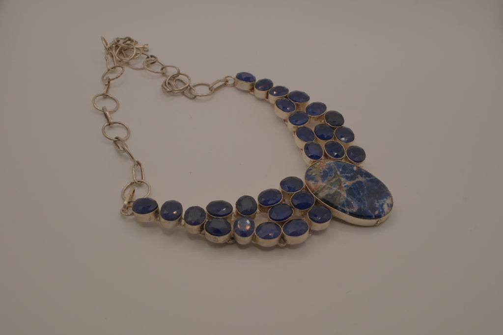 Sterling silver sodalite statement necklace