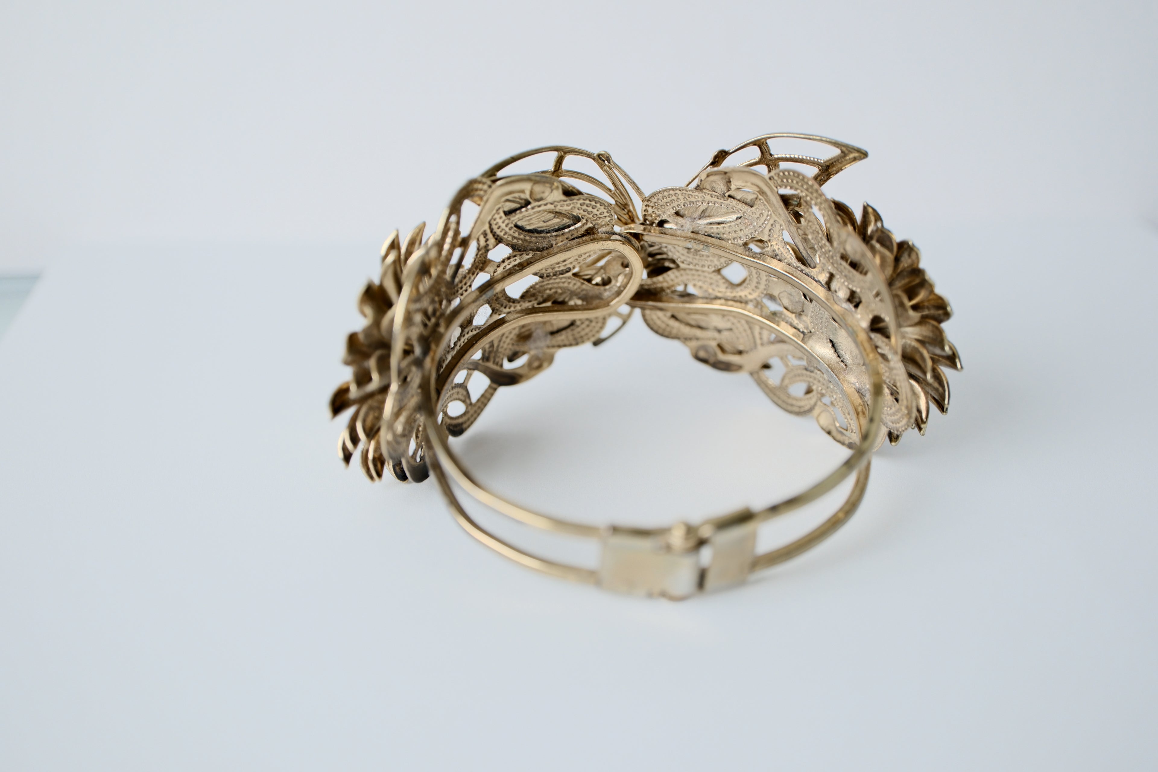 Vintage Gold Butterfly and Pearl Cuff Bangle