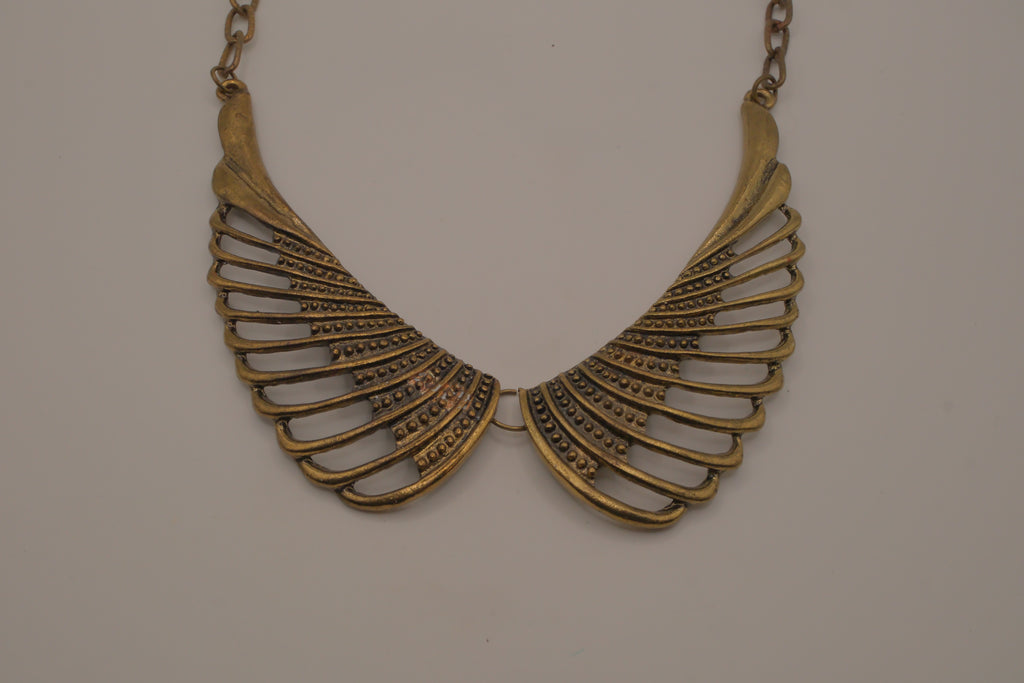 Vintage brass wing-shaped collar bib necklace