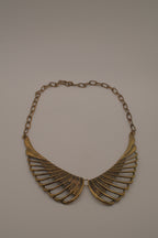 Vintage brass wing-shaped collar bib necklace