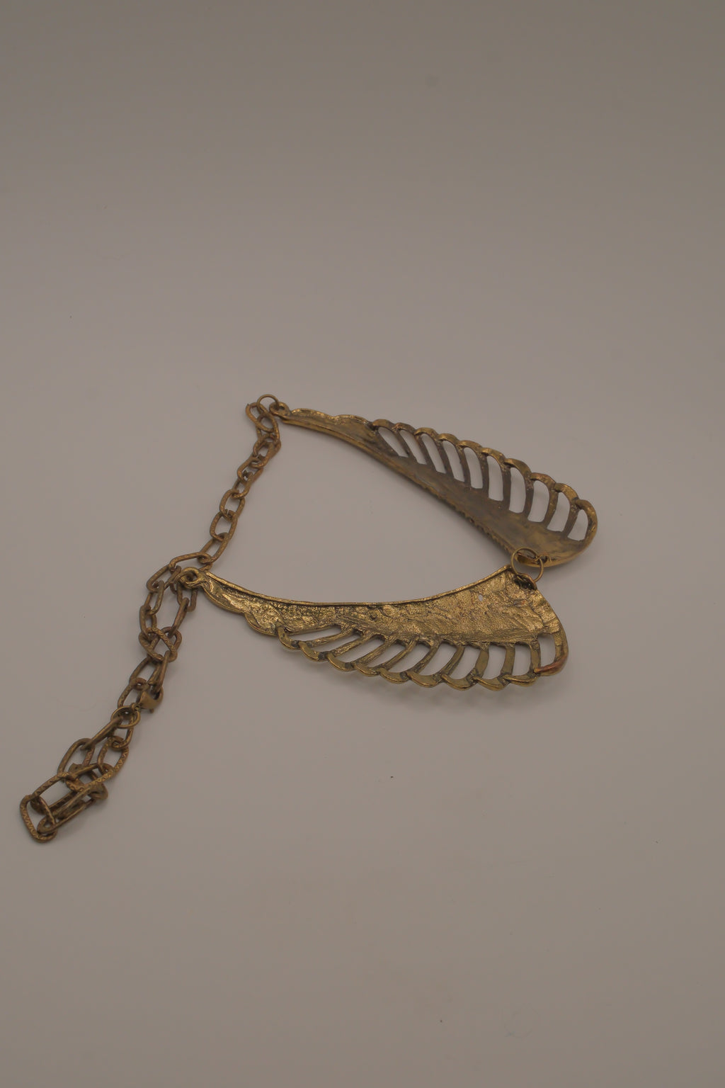 Vintage brass wing-shaped collar bib necklace