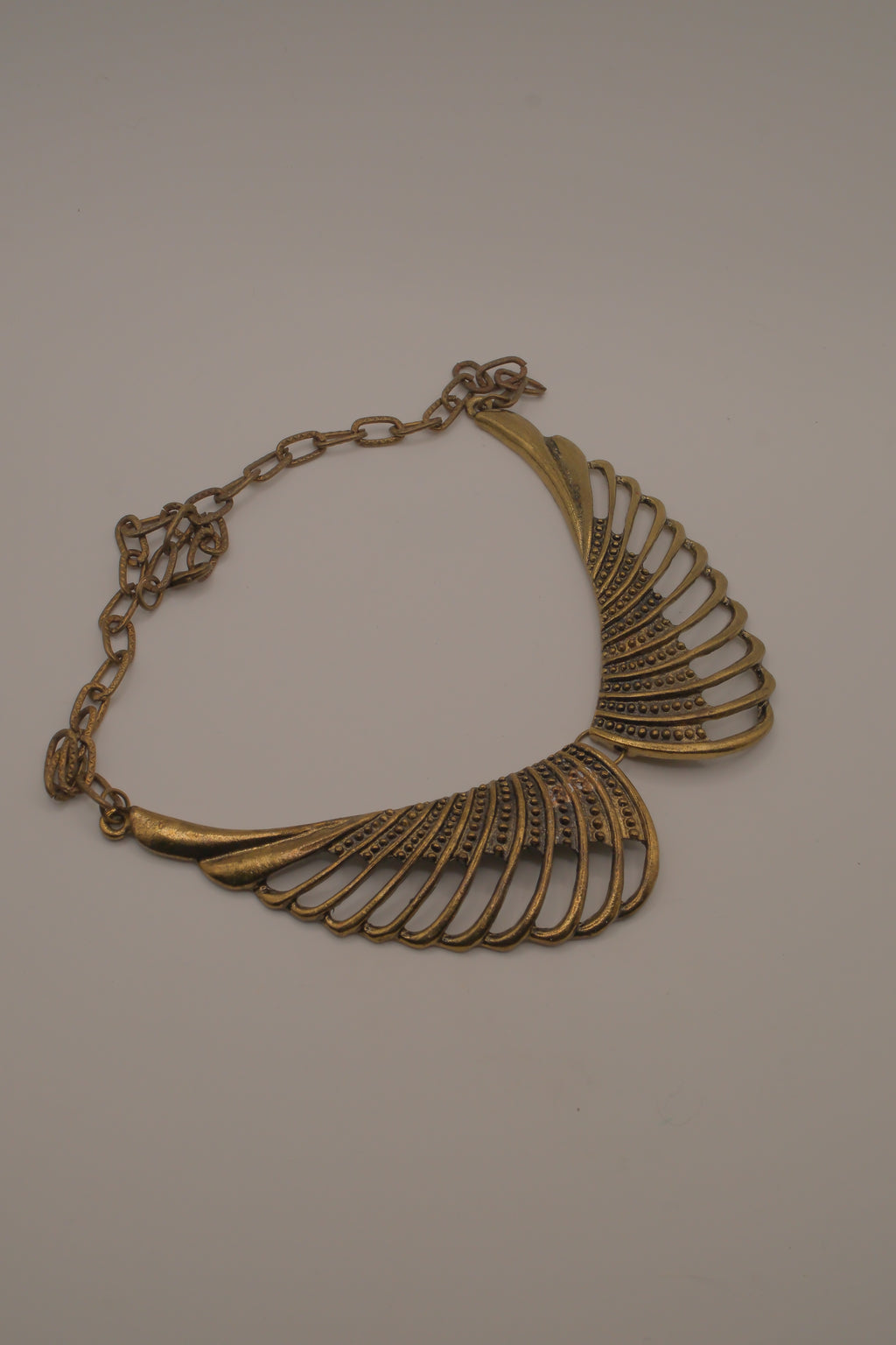 Vintage brass wing-shaped collar bib necklace