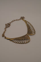 Vintage brass wing-shaped collar bib necklace