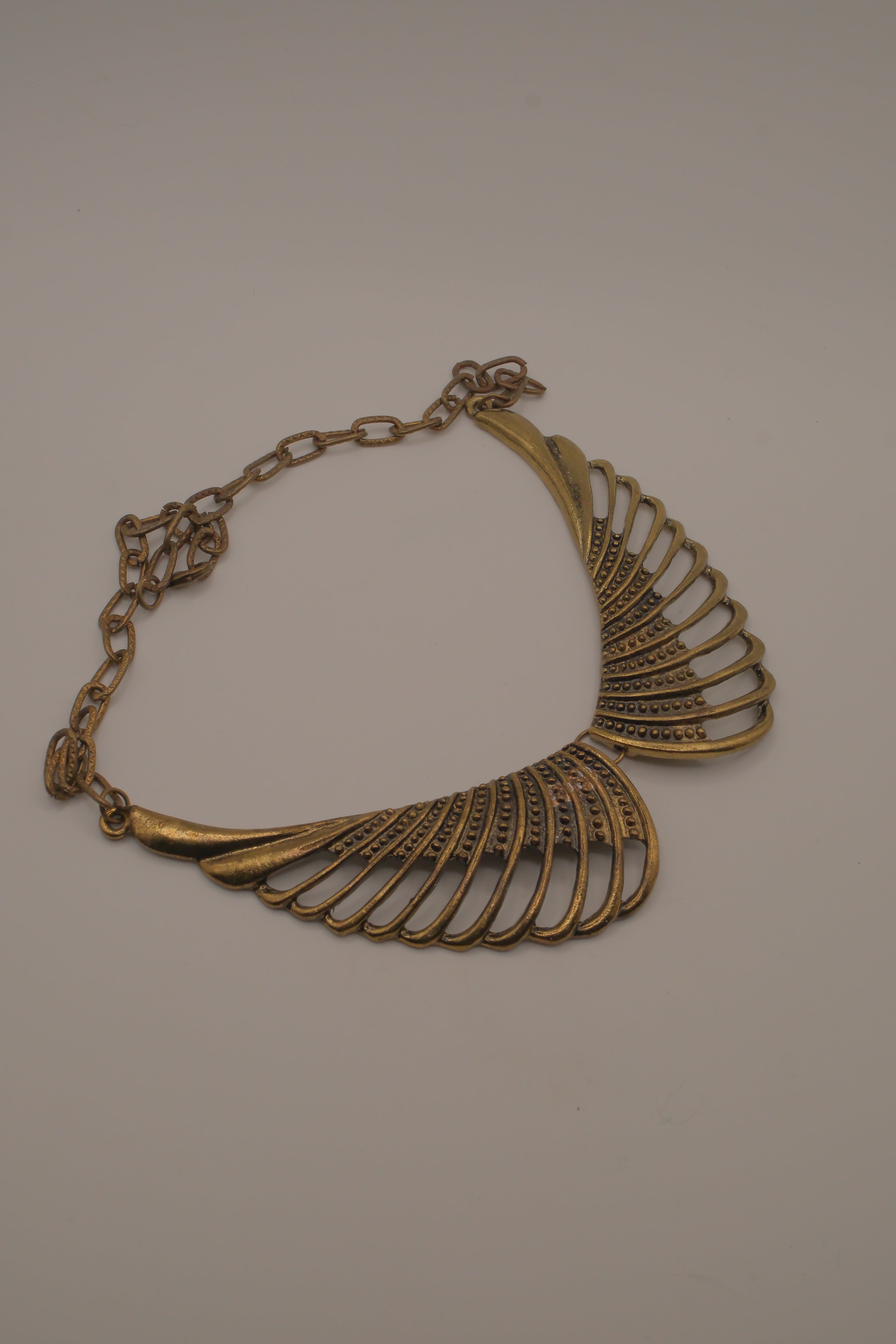 Vintage brass wing-shaped collar bib necklace