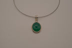 Sterling silver Oval green onyx pendant on silver-tone wire choker